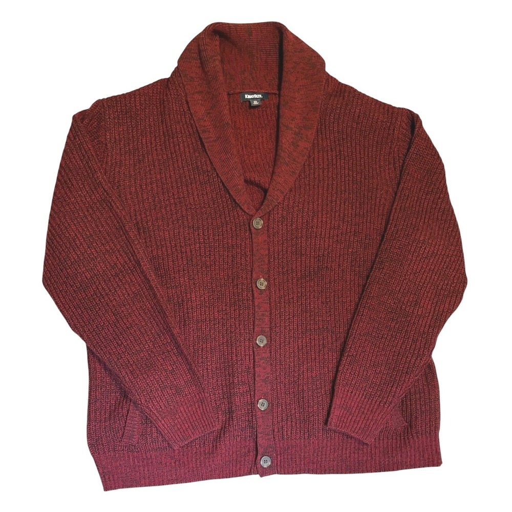 Cardigan Sweater Men 2XL Knit Shawl Collar KingSize Big Burgundy Ribbed‎ Pockets